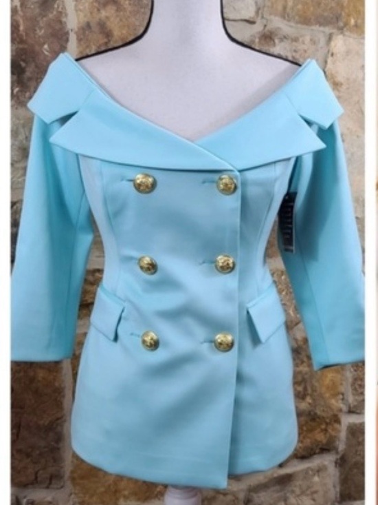 Alexia Admor Jackets & Blazers - Aqua Blazer with Gold Buttons